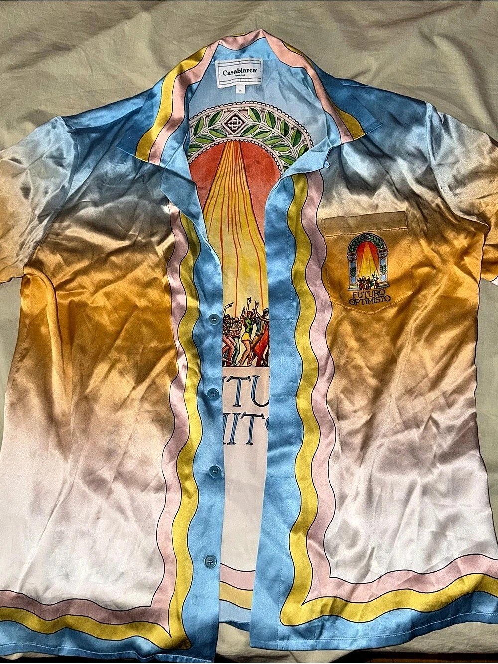 Casablanca Futuro Optimisto Silk Shirt in Blue & Gold💛🩵